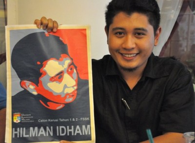 Hilman with his campus elections campaign poster